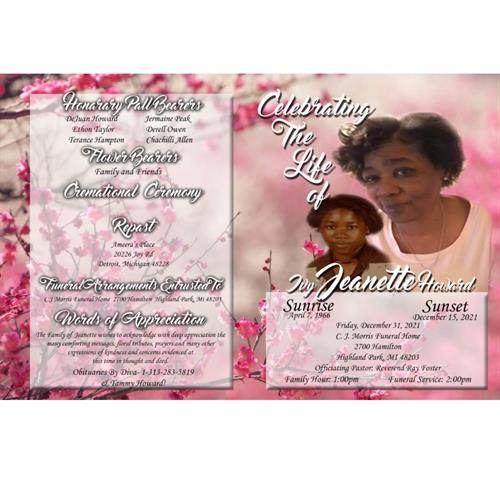 Ivy Jeanette Howard's obituary , Passed away on December 15, 2021 in Highland Park, Michigan
