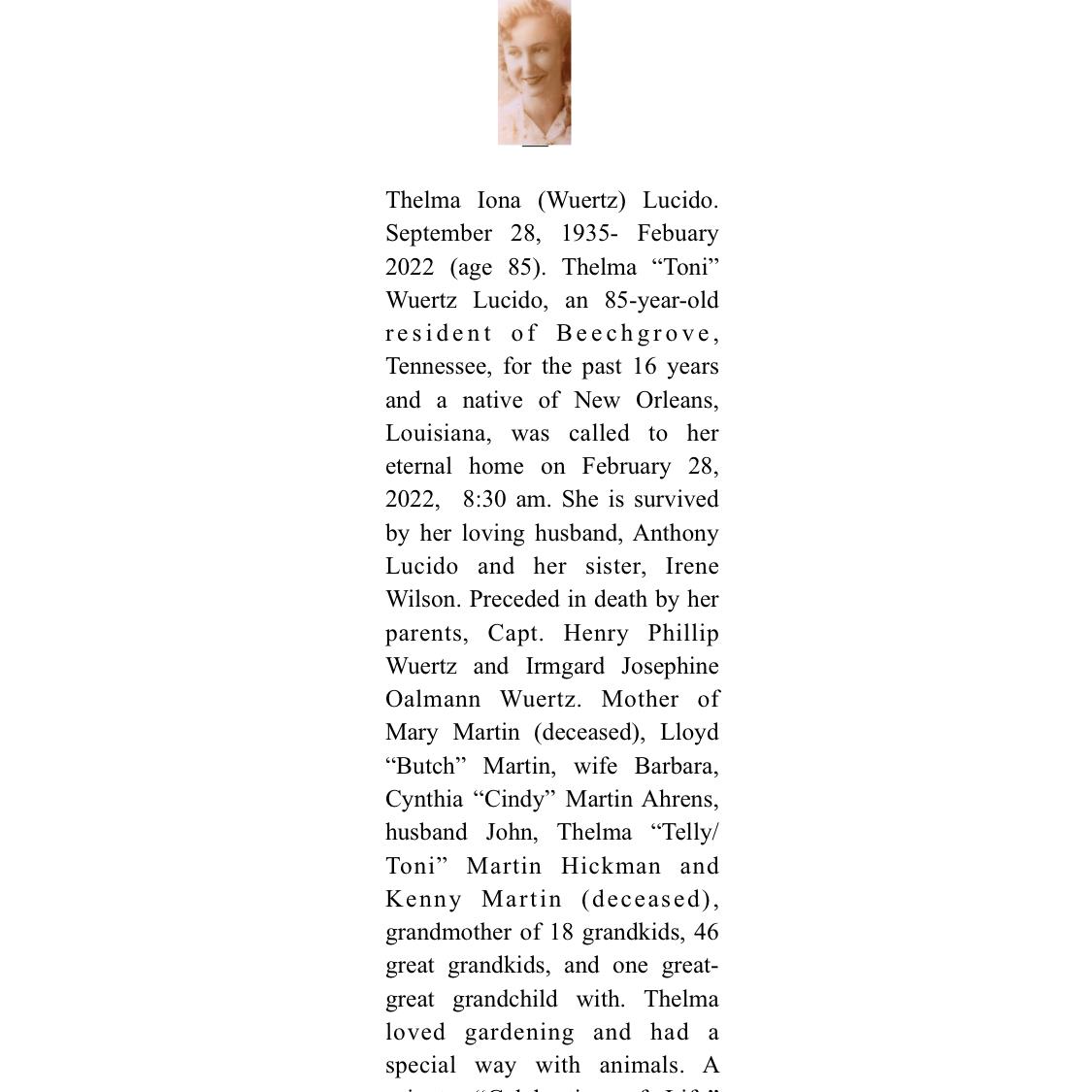 Thelma Iona Lucido Obituary