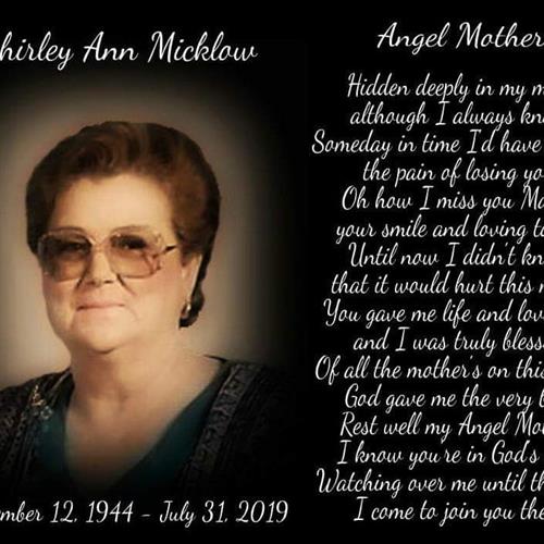 Shirley Micklow's obituary , Passed away on July 31, 2019 in Mulga, Alabama
