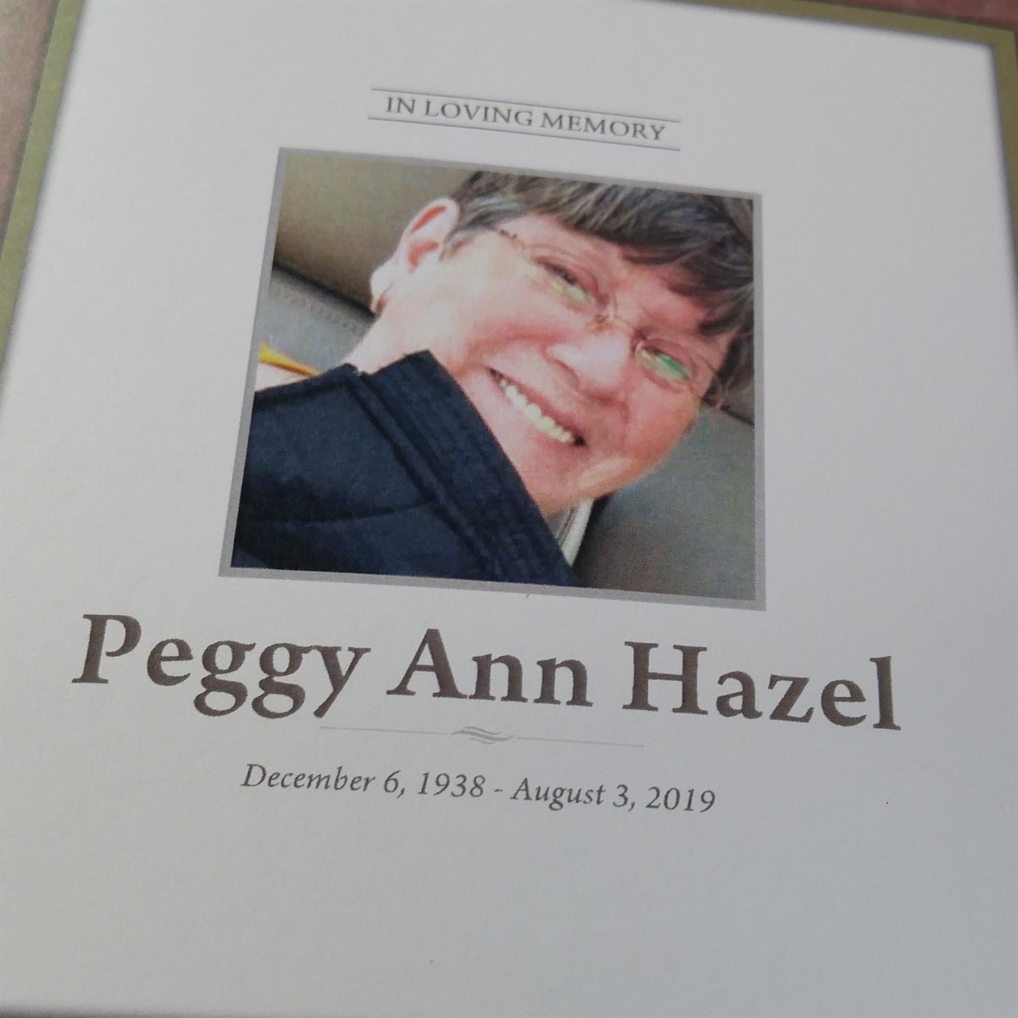 Peggy Ann Hazel's obituary , Passed away on August 3, 2019 in Conroe, Texas