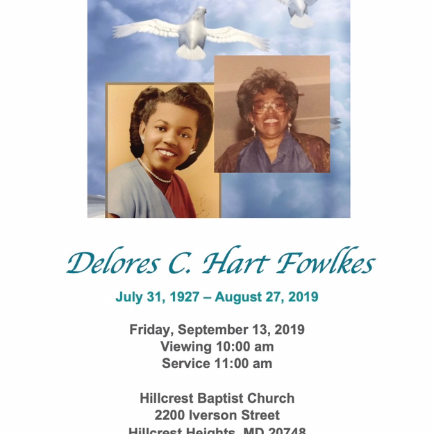 Delores Catherine Fowlkes's obituary , Passed away on August 20, 2019 in Hillcrest Heights, Maryland