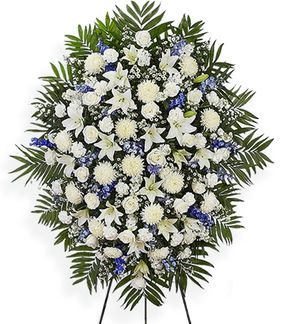 Arrangement sur pied bleu et blanc