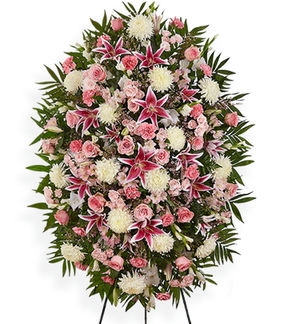 Arrangement sur pied rose & blanc