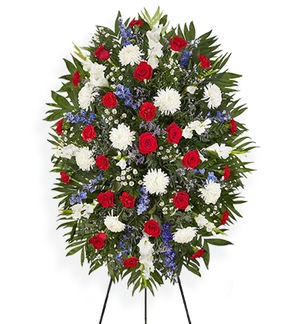 Arrangement sur pied rouge, bleu & blanc