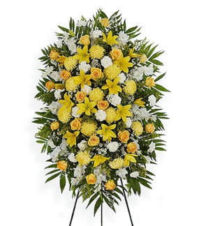 Arrangement sur pied blanc et jaune